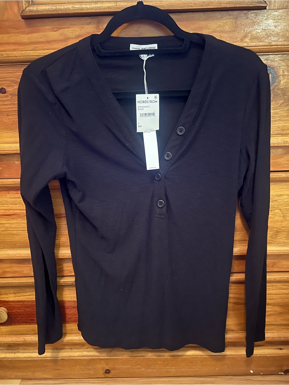 James Perse Black Long-Sleeve Henley Top